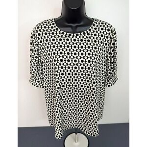 Kim & Cami Women's Daisy Print  Size Large Short Sleeve Top Black